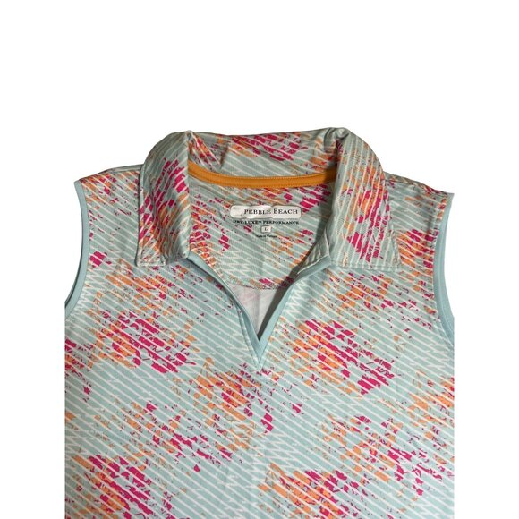 Pebble Beach Womens Dry-Luxe Sleeveless Collared Polo Shirt L Multicolor NWOT - Picture 3 of 4